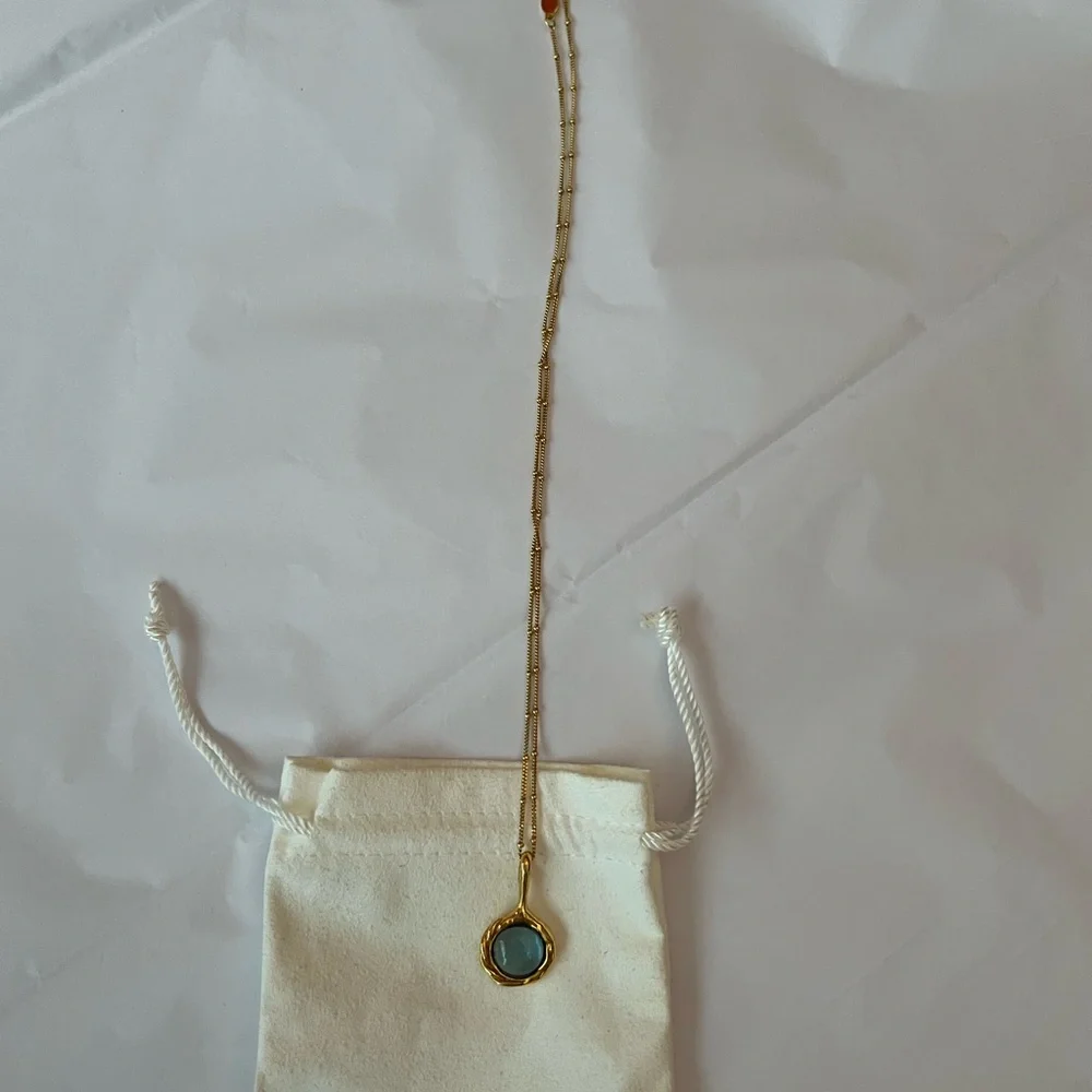 Pamela Love Gold Necklace with Light Blue Gem - Picture 2 of 6